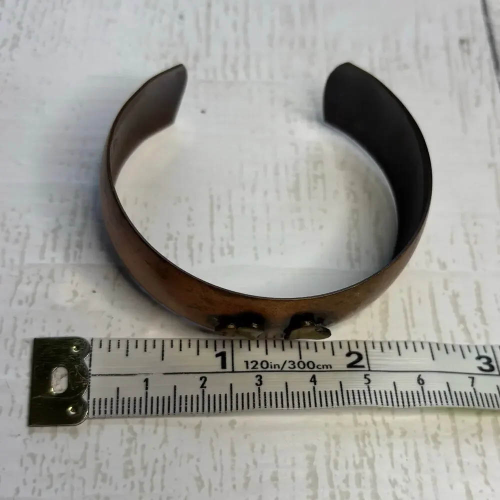 Vintage Copper Cuff Bracelet Double Heart Artisan